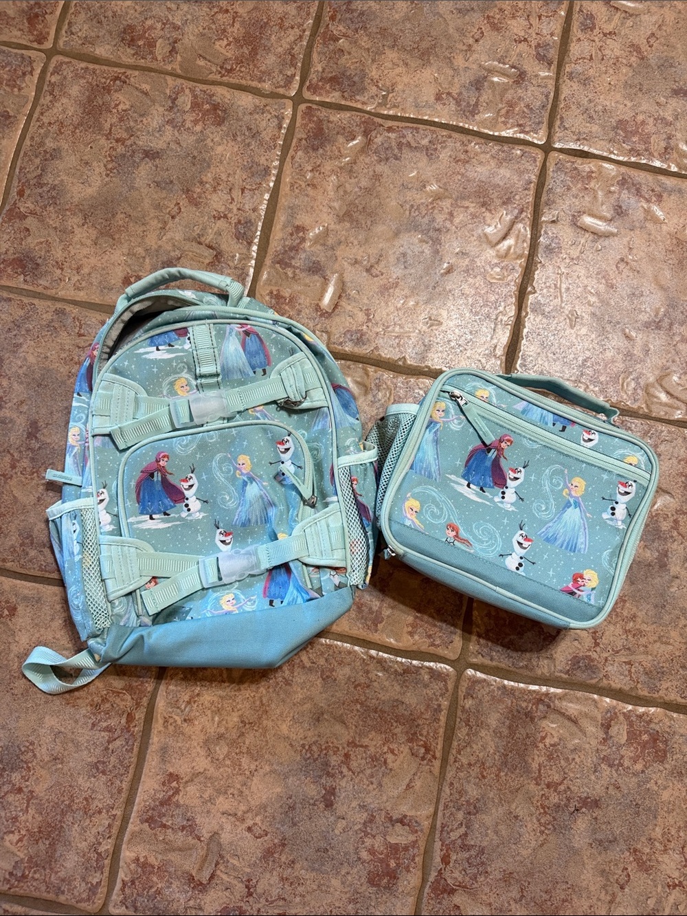 Pottery Barn Kids Light Blue Frozen Backpack and Lunch Box Set with cold packs